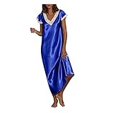 MODSGUE Nachthemd Damen Langarm V-Ausschnitt Nachtwäsche Loose Casual Schlafhemd Sexy Nachtkleid Weiche Negligee Einfarbig Sleepshirt Loungewear Schlafkleid