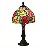 JENCUZ Tischlampen Tiffany-Stil 7.8 Zoll Tischlampen Schlafzimmer Einfach Nachttischlampe Vintage Rose Muster Schreibtischlampe Retro Für Studie Hotel Wohnzimmer Lampe