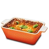 Auflaufform Keramik für 2 Personen - Extra Hoher Rand - Für Lasagne, Tiramisu & Auflauf - Eckig - Orangerot