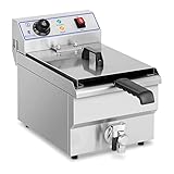 Royal Catering RCEF-10EH Fritteuse Edelstahl Elektro Fritteuse mit Korb (10 Liter, 3200 W, 230 V, Thermostat 60–200 °C, 47,5 x 28 x 34,5 cm, Ablasshahn)