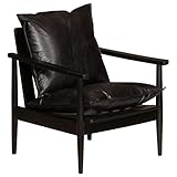 Festnight Sessel | Vintage Loungesessel | Retro Cocktailsessel | Armsessel | Wohnzimmersessel | Schwarz Echtes Leder mit Akazienholz 66 x 69 x 74 cm