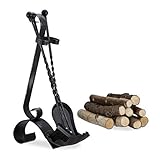 Relaxdays Gusseisen, schwarz Kaminbesteck antik, 4-TLG Kamingarnitur mit Schaufel, Besen und Schürhaken, Kaminzubehör, Steel