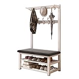 Robustes Metall Kleiderständer mit Schuhregal Garderobe Garderobenständer mit Bank und Haken Schlafzimmer Kleiderständer für Flur Wohnzimmer Ankleidezimmer 80/100 x 33 x 172 cm