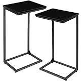 AMHANCIBLE Hoch Beistelltisch 2er Set,C Form Couchtisch,Sofatisch mit Metallgestell für Wohnzimmer,Kaffeetisch,Nachttisch Tischplatte aus Holz,Schwarz