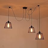 LANTING Vintage Hängelampe Esstisch Höhenverstellbar, DIY Pendelleuchte Schwarzer Wohnzimmer mit 2m Aufhängedraht, Kronleuchter Metall Lampenschirm 3 flamming, E27x3