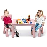 COSTWAY 3 TLG. Kindersitzgruppe, Kindertischgruppe, Kindertisch mit 2 Stühlen, Kindermöbel aus Kunststoff, Kinder Tischset für Kindergarten und Kinderzimmer (Pink)