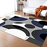 Wohnzimmer Teppich Geometrische Marineblaue Graue Runde Quadrate Im Minimalistischen Stil Schlafzimmer Teppiche Pflegeleichte Türmatte Resistente Fußabtreter Für Garten Haushalt Innen 120X160Cm