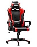 SONGMICS Gaming Stuhl, Schreibtischstuhl, Computerstuhl, Bürostuhl, abnehmbare Kopfstütze, Lendenkissen, höhenverstellbar, Wippfunktion, bis 150 kg belastbar, ergonomisch, schwarz-rot RCG011B01