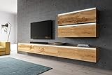 Furnix Mediawand Bargo V ohne LED - Wandschrank Schrankwand Wohnzimmer aus 5 Elementen - Freistehend/Wandmontage - 5-TLG Komplett-Set - Wohnwand mit viel Stauraum - Farbe Wotan