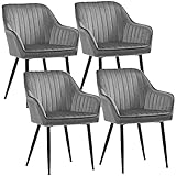 SONGMICS Esszimmerstühle, 4er Set, Sessel, Loungesessel, mit Armlehne, Bezug aus Samt, Sitzbreite 49 cm, bis 110 kg belastbar, Metallbeine, für Esszimmer, Küche, hellgrau-schwarz LDC087G03-4