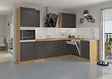 Küche Stilo Grau + Eiche Artisan Küchenzeile Küchenblock Einbauküche Winkelküche