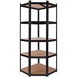 Arebos Eckregal Schwerlastregal Steckregal 875kg | Einfache Montage durch Stecksystem | 180 x 70 x 70 cm | 5 Böden aus MDF | bis zu 175 kg pro Regalboden | Schwarz