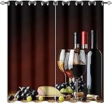 ANEEHA Vorhang Blickdicht Wein Vorhänge Wein Gardinen Wohnzimmer Schlafzimmer Verdunklungsvorhänge Thermovorhang 3D Druck Schallschutz Vorhang mit Ösen 2er Set B 140 x H 175 cm