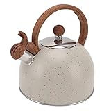 Pfeifender Wasserkocher, 2,5 L Edelstahl Teekanne mit Bequemem Griff für Geburtstags Weihnachtsgeschenke, Schnelles Aufheizen und Wärmeerhaltung(Beige)