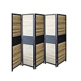 LW Collection Paravent 5 Panel schwarz braun Holz 170x200cm - Raumteiler - Stellwand Sichtschutzwand Verstellbar - Raumtrenner dekorative 5 teilig