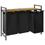 Lifewit Wäschekorb mit 3 Fächern, 120L ausziehbarer Wäschekorb mit großem oberem Regal und 3 abnehmbaren Taschen und Griffen, Wäschesortierer für Waschküche, Schlafzimmer, Bad, Wohnheim, Schwarz