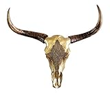 MichaelNoll Stierkopf Stier Bullenkopf Bullenschädel Geweih Hörner Wanddekoration Polyresin Riesig Gold Luxus Groß - Moderne Wanddeko für Schlafzimmer oder Wohnzimmer - Deko Dekoration - XXL 73 cm