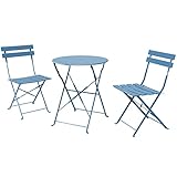Grand patio Bistro Set 3 Stück, Gartenmöbel Set, Sitzgruppe 2 Stühle und 1 Tisch, Premium Stahl, Klappbar, Balkonset für Hof, Garten, draussen（Blau）