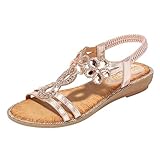 Cvanxluy Damen Plus Größe Bohemian Floral Strass Flachabsatz Fisch Mund Strand Sandalen Sandaletten Trachtenschuhe Sommerschuhe Sandalen Flach Sandalen Schwarz Wandersandalen Breite Füße Sommerschuhe