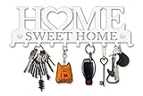 SirHoldeer Schlüsselbrett Home Sweet Home, Schlüsselboard Weiss mit 10 Haken, Schlüssel Aufbewahrung, Schlüsselhaken Modern, Schlüsselhalter Wand, Key Holder Wall, Wanddeko Flur, Metall Deko