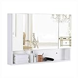DSDD Arzneischränke Dreitüriger Badezimmer-Spiegelschrank Massivholz-Aufbewahrungsschrank Schlafzimmer-Kosmetikspiegel,