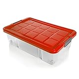 BigDean 4X Unterbettkommode Aufbewahrungsbox mit Deckel 25L rot 60x40x17,5cm - mit Rollen + Clipverschluss nestbar - Eurobox Aufbewahrungsbox Storage Box Bettkasten - Made in Germany