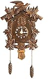 PAREKS Quarz-Kuckucksuhr Schwarzwaldhaus mit Kuckucksruf und Musikwerk, Kuckucksuhr, Kuckucksuhr, Echtholz, Bronze