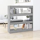 ZEYUAN Bücherregal/Raumteiler, Bookshelf, Regalbrett, Book Shelf, Bücher Regal, Deko Regal Wohnzimmer, Standregal, Grau Sonoma 100×30×103 cm