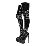 blingqueen Damen Plateau Stiefel Oberschenkelhohe Overknee Boots Stiletto Reißverschluss Schwarz 38 EU