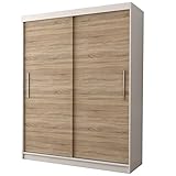 Fabryka Mebli Idźczak Schiebetürenschrank, eleganter Kleiderschrank Schrank Garderobe Vista 04, Schlafzimmer- Wohnzimmerschrank Schiebetüren Modern Design (Weiß/Sonoma)