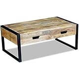 Chusui Couchtisch, Wohnzimmertisch, Coffee Table, Beistelltisch, Teetisch, Living Room Table, Sofatisch, mit 2 Schubladen Mangoholz Massiv 100x60x40 cm