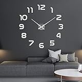 SOLEDI 3D Wanduhr Groß XXL zum Kleben - DIY Mute Modern Uhr Wandtattoo für Wohnzimmer Küche Schlafzimmer Office (60-120cm)