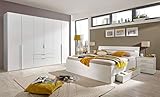 lifestyle4living Schlafzimmer Komplett Set in weiß, 4-teilig | Modernes Komplettset mit Drehtürenschrank, Bett und Nachtschränken