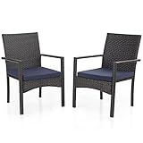 MFSTUDIO Gartenstühle 2er Set, Rattan Stühle Mit Armlehne, Outdoor Kissen Wetterfest, Garten Balkon Terrassen Möbel Set Sessel, Braun und Schwarz