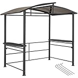 tectake Grillpavillon mit Flammschutzdach, BBQ-Pavillon mit 2 Gitterablagen und Aufhängestangen, wetterfeste und feuerhemmende Grillüberdachung, Gestell aus Aluminium + Stahl, 240 x 150 x 234 cm, grau