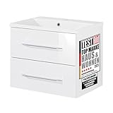 FACKELMANN Waschtischunterschrank inkl. Gussbecken B.CLEVER/Soft-Close-System/Maße (B x H x T): ca. 60 x 48,5 x 46 cm/Möbel fürs WC oder Badezimmer/Schrank: Weiß/Becken: Weiß
