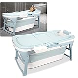 Sonnewelt 118x60x50cm Faltbare Badewanne Erwachsene L, klappbare mobile Badewanne mit Abdeckung Klappbadewanne Erwachsener foldable bathtub mit Korb für Badezimmer, Dusche und Balkon