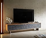 DELIFE TV-Board Teele Akazie Natur Schiefer 200 cm 4 Türen Fuß schwebend Edelstahl