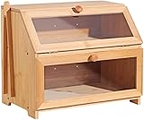POCHY Mode Brotkästen Brotkasten aus Holz, 2-stöckiger Brotkasten mit großer Kapazität, Brotaufbewahrung, Arbeitsplatte, Brotaufbewahrungsbox mit transparentem Fenster SchönGroßzügig