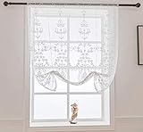 Lactraum Raffrollo Raffgardine Küche Weiß Tranparent Bestickt Vintage Klassische Voile 110 x 145 cm(B x H)