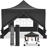 HOTEEL Pavillon 3x3 Wasserdicht Stabil Winterfest mit Seitenwand u Sandsack,Popup Faltpavillon Partyzelt,Sonnenschutz Gartenpavillon für Strand Hochzeit Camping mit Tasche mit Rollen(3 mal 3m Schwarz)