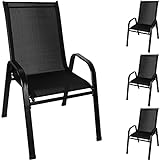 Gartenstuhle 4er Set mit Armlehnen aus Aluminium Wetterfest Stapelbare Gartenstühle Stahl und Textilene Schwarz 20871