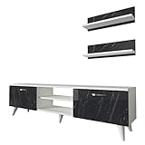 Alphamoebel 4692 Geacles Wohnwand Anbauwand Schrankwand Mediawand, Weiß Grau, modern, 2 Hängeregale, Designer Stück für Wohnzimmer, viel Stauraum, 150 x 45,5 x 30 cm