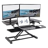 FLEXISPOT Höhenverstellbar Schreibtischaufsatz Büro Sitz Steh Computertisch 88 * 42 cm Stehpult mit Tastaturablage, Geeignet für Zwei Monitore, Schwarz