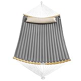 SONGMICS Hängematte für 2 Personen, gepolstert, Outdoor Hängematte mit trennbaren Bambusstangen, Camping-Hängematte mit Kissen, 200 x 140 cm, max. 225 kg belastbar, grau-beige GDC34CG