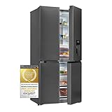 Exquisit Multi-Door Kühlschrank MD430-100-WS-200E inoxlook-az insgesamt 432 l Nutzinhalt NoFrost Display und Wasserspender Kühlen und Gefrieren Glasablagen LED-Licht Multidoor Inoxlook-anthrazit