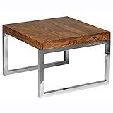 FineBuy Beistelltisch Massiv-Holz Sheesham Wohnzimmer-Tisch mit Metallgestell Landhaus-Stil Couchtisch Dunkelbraun Natur-Produkt Wohnzimmermöbel Unikat modern Massivholzmöbel Echtholz Anstelltisch