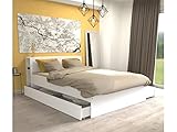 Vente-unique - Bett mit Kopfteil, Stauraum & Schubladen + Lattenrost + Matratze - 160 x 200 cm - Weiß - Eugene