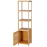 WOLTU Standregal Badregal Bambus Hochschrank Badezimmerschrank mit 5 Ablageflächen+Stauraum, hoher Beistellschrank, für Küche, Wohnzimmer, Badezimmer, Flur RG9289