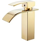 imiiHO 014 Badezimmerarmatur Badarmatur Kalt- und Warmwasserhahn Waschbecken Mischbatterie Wasserhahn mit Schläuchen 304 Edelstahl (Gold Chrom)